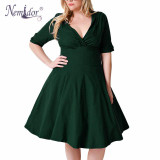 Nemidor Women 1950s Plus Size 7XL 8XL Half Sleeve V-neck Retro Dress Elegant Stretchy Cocktail Knee Length Swing Dress
