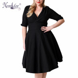 Nemidor Women 1950s Plus Size 7XL 8XL Half Sleeve V-neck Retro Dress Elegant Stretchy Cocktail Knee Length Swing Dress