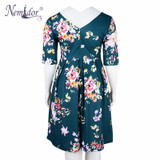 Nemidor Women 1950s Vintage Half Sleeve Plus Size 8XL A-line Print Dress Sexy V-low Back Cocktail Knee Length Casual Swing Dress