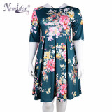 Nemidor Women 1950s Vintage Half Sleeve Plus Size 8XL A-line Print Dress Sexy V-low Back Cocktail Knee Length Casual Swing Dress
