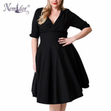 Nemidor Women 1950s Half Sleeve V-neck Retro Plus Size 8XL 9XL A-line Dress Elegant Stretchy Cocktail Knee Length Swing Dress