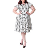 Nemidor Hot Sales Women Casual Plus Size 7XL 8XL 9XL Midi Swing Dress Dot Short Sleeve O-neck Retro A-line Dress