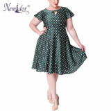 Nemidor Hot Sales Women Casual Plus Size 7XL 8XL 9XL Midi Swing Dress Dot Short Sleeve O-neck Retro A-line Dress