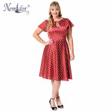 Nemidor Hot Sales Women Casual Plus Size 7XL 8XL 9XL Midi Swing Dress Dot Short Sleeve O-neck Retro A-line Dress