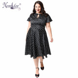 Nemidor Hot Sales Women Casual Plus Size 7XL 8XL 9XL Midi Swing Dress Dot Short Sleeve O-neck Retro A-line Dress