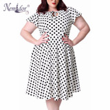 Nemidor Hot Sales Women Casual Plus Size 7XL 8XL 9XL Midi Swing Dress Dot Short Sleeve O-neck Retro A-line Dress