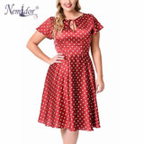 Nemidor Hot Sales Women Casual Plus Size 7XL 8XL 9XL Midi Swing Dress Dot Short Sleeve O-neck Retro A-line Dress
