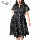 Nemidor Hot Sales Women Casual Plus Size 7XL 8XL 9XL Midi Swing Dress Dot Short Sleeve O-neck Retro A-line Dress