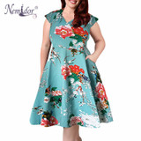 Nemidor Casual Dot Short Sleeve Elegant Party Patchwork A-line Summer Dress V-neck Plus Size 7XL 8XL 1950S Retro Swing Dress