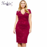 Nemidor 2017 Women Sexy V-neck Short Sleeve Lace Retro Dress Elegant Stretchy Plus Size Party Bodycon Dress