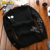Muls mens pullover sweaters thick O neck letter design brand clothing sweater men autumn winter black white male jersey MS8926