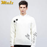 Muls mens pullover sweaters thick O neck letter design brand clothing sweater men autumn winter black white male jersey MS8926