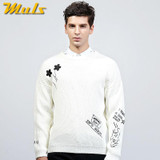 Muls mens pullover sweaters thick O neck letter design brand clothing sweater men autumn winter black white male jersey MS8926