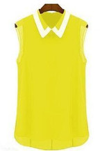 mujer Manga corta Blusa de gasa moda sin mangas del remiendo de Tulle de la Blusa Blusa Feminina Manga Curta