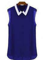 mujer Manga corta Blusa de gasa moda sin mangas del remiendo de Tulle de la Blusa Blusa Feminina Manga Curta