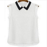 mujer Manga corta Blusa de gasa moda sin mangas del remiendo de Tulle de la Blusa Blusa Feminina Manga Curta