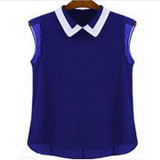 mujer Manga corta Blusa de gasa moda sin mangas del remiendo de Tulle de la Blusa Blusa Feminina Manga Curta