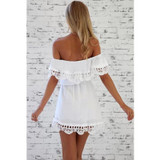 MUICHES Fashion women Elegant Vintage sweet lace white Dress stylish sexy slash neck casual slim beach Summer Sundress vestidos