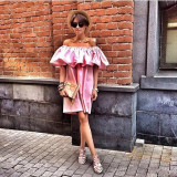 MUICHES 2017 Ruffles slash neck women dress Summer style off shoulder Sleeveless sexy  beach dresses Red  elegant party vestidos