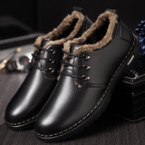 MUHUISEN Winter Men Genuine Leather Shoes Fashion Casual Plush Warm Boots Lace Up Flats Male Snow Boots Fur Inside Comfort