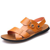MUHUISEN New Men Leather Beach Sandals Summer Soft Comfortable Flip Flops Beach Slippers Male Casual Shoes