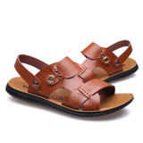 MUHUISEN New Men Leather Beach Sandals Summer Soft Comfortable Flip Flops Beach Slippers Male Casual Shoes