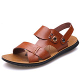 MUHUISEN New Men Leather Beach Sandals Summer Soft Comfortable Flip Flops Beach Slippers Male Casual Shoes
