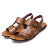 MUHUISEN New Men Leather Beach Sandals Summer Soft Comfortable Flip Flops Beach Slippers Male Casual Shoes