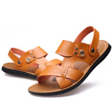 MUHUISEN New Men Leather Beach Sandals Summer Soft Comfortable Flip Flops Beach Slippers Male Casual Shoes