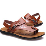Muhuisen Men's 100% Genuine Leather New Famous Brand Casual Men sandals Slippers Summer Shoes Beach flip flops
