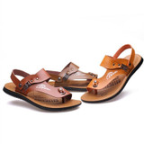 Muhuisen Men's 100% Genuine Leather New Famous Brand Casual Men sandals Slippers Summer Shoes Beach flip flops