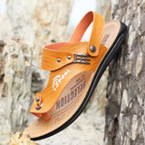 Muhuisen Men's 100% Genuine Leather New Famous Brand Casual Men sandals Slippers Summer Shoes Beach flip flops