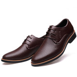 MUHUISEN Summer Men Dress Formal Shoes Breathable Hollow Out Leather Male Oxfords Shoes Casual Business Wedding Shoes