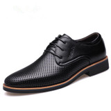 MUHUISEN Summer Men Dress Formal Shoes Breathable Hollow Out Leather Male Oxfords Shoes Casual Business Wedding Shoes