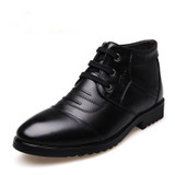 MUHUISEN Genuine Leather Men Ankle Boots Winter Warm Male Casual Snow Shoes Cowhide Motorcycle Lace Up Fur Boot