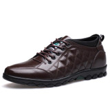 MUHUISEN Casual Shoes Men Genuine Leather Hidden Heels Height Increasing 5CM Lace-Up Flats Male Fashion Comfortable Walk Shoes