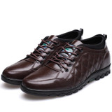 MUHUISEN Casual Shoes Men Genuine Leather Hidden Heels Height Increasing 5CM Lace-Up Flats Male Fashion Comfortable Walk Shoes