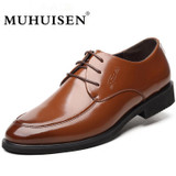 MUHUISEN Brand Men Dress Formal Shoes Fashion Genuine Leather Lace Up Flat Male Oxford Shoes Business Wedding