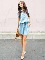 Single Button Lace-up Mini Shirtdress