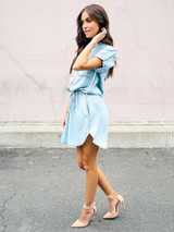 Single Button Lace-up Mini Shirtdress