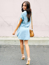 Single Button Lace-up Mini Shirtdress