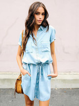 Single Button Lace-up Mini Shirtdress