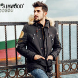 SIMWOOD Brand 2017 new winter coats epaulet men badge pattern parkas fashion streetwear warm clothing MF9503