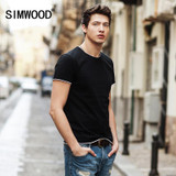 SIMWOOD 2017 T Shirts Men New Summer Spring O neck Curl Hem Short Sleeve 100% Pure Cotton TD017003