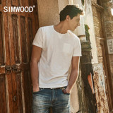 SIMWOOD 2017 Summer New T Shirt Men Slim Fit Cotton Curl Hem O neck Short Sleeve Brand Clothing TD017030
