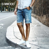 SIMWOOD 2017 Summer New Denim Shorts Men Jeans Cotton Hole Fashion Trousers Slim Fit Ripped KD5053