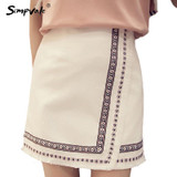 SIMPVALE Retro Women Embroidery Tassel Mini Skirts Female High Waist A-line Short Skirt Solid Color Patchwork Skirt Above Knee