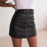 Simplee Zipper high waist leather skirt 2017 Party punk mini black pencil skirt Vintage short winter skirts women bottoms