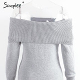 Simplee Winter off shoulder knitted bodycon dress Women long sleeve autumn sexy dress 2016 party short white dresses vestidos
