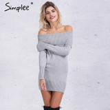 Simplee Winter off shoulder knitted bodycon dress Women long sleeve autumn sexy dress 2016 party short white dresses vestidos